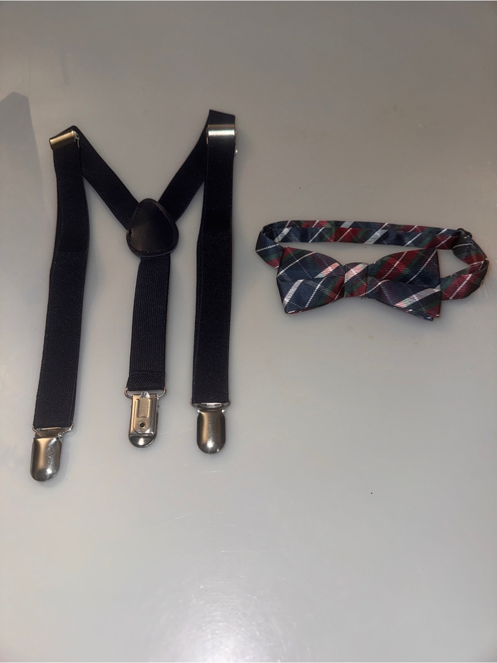 Bow tie and suspenders toddler plaid preppy dressy church wedding